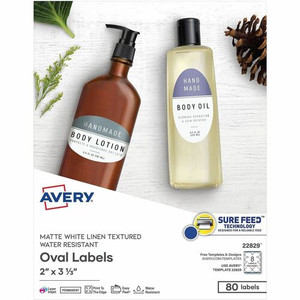 Avery Easy Peel Labels -Sure Feed - Print-to-the-Edge - Waterproof - 2" Width x 3 21/64" Length - Permanent Adhesive - Oval Product Image 