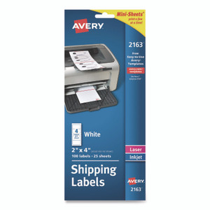 Avery Mini-Sheets Mailing Labels, Inkjet/Laser Printers, 2 x 4, White, 4/Sheet, 25 Sheets/Pack View Product Image