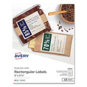 Avery Rectangle Labels, Inkjet/Laser Printers, 3 x 3.75, Pearl Ivory, 6/Sheet, 8 Sheets/Box View Product Image