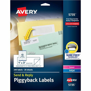Avery Send & Reply Piggyback Labels - 1" Width x 3" Length - Permanent Adhesive - Rectangle - Inkjet, Laser - White Product Image 