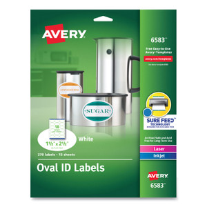 Avery Oval Print-to-the-Edge Labels, 1.5 x 2.5, White, 18/Sheet, 15 Sheets/Pack View Product Image