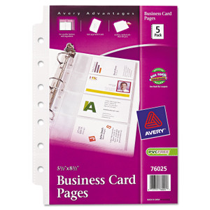 Avery Business Card Binder Pages, For 2 x 3.5 Cards, Clear, 8 Cards/Sheet, 5 Pages/Pack View Product Image