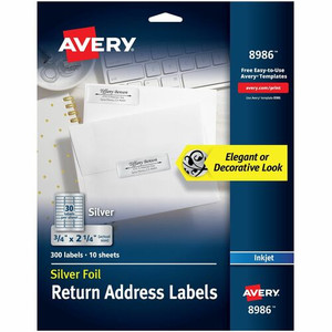 Avery Gold Foil Mailing Labels - 3/4" Width x 2 1/4" Length - Permanent Adhesive - Rectangle - Inkjet - Silver Product Image 