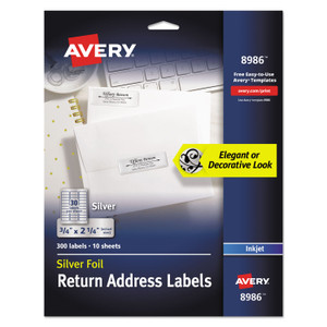 Avery Foil Mailing Labels, Inkjet Printers, 0.75 x 2.25, Silver, 30/Sheet, 10 Sheets/Pack View Product Image