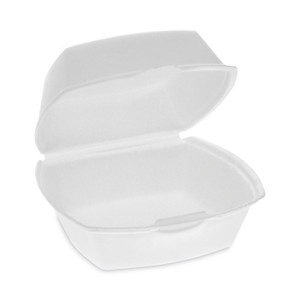 Pactiv Evergreen Foam Hinged Lid Container, Single Tab Lock, 5.13 x 5.13 x 2.5, White, 500/Carton (PCTYTH100790000) View Product Image