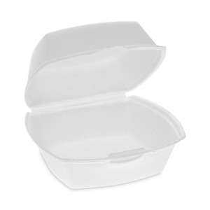 Pactiv Evergreen Foam Hinged Lid Container, Single Tab Lock, 5.13 x 5.13 x 2.5, White, 500/Carton View Product Image