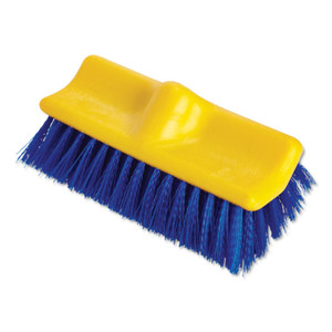 Rubbermaid Commercial Bi-Level Deck Scrub Brush, Blue Polypropylene Bristles, 10" Brush, 10" Plastic Block, Threaded Hole (RCP6337BLU) View Product Image