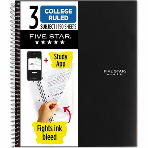 Five Star College Ruled 3 - subject Notebook - Letter - 150 Sheets - Wire Bound - College Ruled Front Ruling - (MEA72069) Product Image 