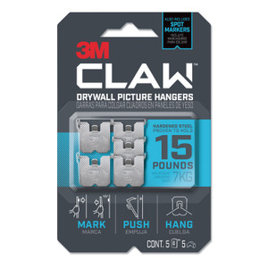 3M Claw Drywall Picture Hanger, Stainless Steel, 15 lb Capacity, 5 Hooks and 5 Spot Markers View Product Image