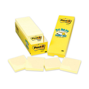 Post-it Notes Original Pads in Canary Yellow, Cabinet Pack, 3" x 3", 90 Sheets/Pad, 24 Pads/Pack View Product Image