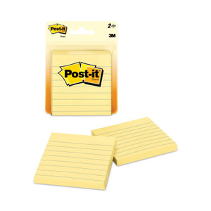Post-it Notes Original Pads in Canary Yellow, Note Ruled, 3" x 3", 100 Sheets/Pad, 2 Pads/Pack View Product Image