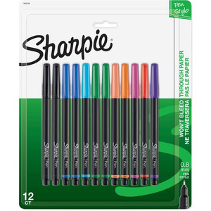 Sharpie Pen - Fine Point - Fine Pen Point - Black, Blue, Turquoise, Green, Clover, Orange, Hot Pink, Red, Purple, Coral Ink - Black Barrel Product Image 