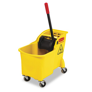 Rubbermaid Commercial Tandem 31-Quart Bucket/Wringer Combo, Reverse, Yellow (RCP738000YEL) View Product Image