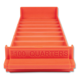 CONTROLTEK Stackable Plastic Coin Tray, Quarters, 10 Compartments, Stackable, 3.75 x 11.5 x 1.5, Orange, 2/Pack View Product Image