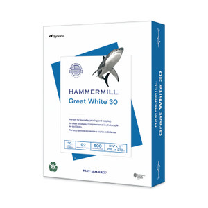 Hammermill Great White 30 Recycled Print Paper, 92 Bright, 20 lb Bond Weight, 8.5 x 11, White, 500/Ream (HAM86700RM) View Product Image