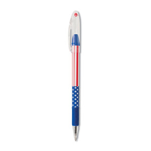 Pentel R.S.V.P. Stars and Stripes Ballpoint Pen, Stick, Fine 0.7 mm, Black Ink, Red/White/Blue Barrel, Dozen View Product Image