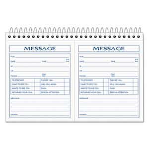 TOPS Spiralbound Message Book, Two-Part Carbonless, 5 x 4.25, 2 Forms/Sheet, 200 Forms Total (TOP4007) View Product Image