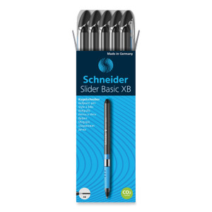 Schneider Slider Basic Ballpoint Pen, Stick, Extra-Bold 1.4 mm, Black Ink, Black Barrel, 10/Box View Product Image