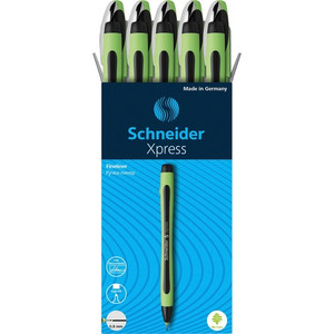 Schneider Xpress Fineliner Pen - 0.8 mm Medium Pen Point - Black Ink - Black Rubberized, Green Barrel - Stainless Steel Tip Product Image 