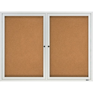 Quartet Enclosed Cork Bulletin Board for Outdoor Use - 36" Board Height x 48" Board Width - Brown Cork Surface - Hinged, Wear Resistant, Tear Resistant, Water Resistant, Shatter Proof, Acrylic Glass, Weather Resistant, Lock - Silver Aluminum Frame Product Image 