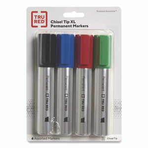 TRU RED XL Permanent Marker, Extra-Broad Chisel Tip, Assorted Colors, 4/Pack View Product Image