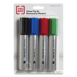 TRU RED XL Permanent Marker, Extra-Broad Chisel Tip, Assorted Colors, 4/Pack (TUD24398949) View Product Image