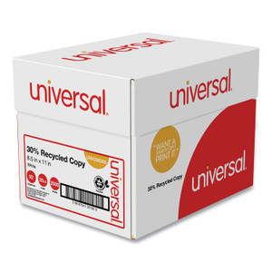 Universal 30% Recycled Copy Paper, 92 Bright, 20 lb Bond Weight, 8.5 x 11, White, 500 Sheets/Ream, 5 Reams/Carton (UNV200305) View Product Image