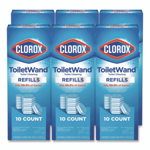 Clorox Disinfecting ToiletWand Refill Heads, Toilet Cleaning Scrubbing Pads, Blue/White, 10/Pack, 6 Packs/Carton View Product Image