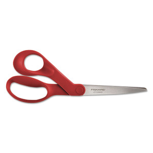 Fiskars Our Finest Left-Hand Scissors, 8" Long, 3.3" Cut Length, Red Offset Handle (FSK1945001001) View Product Image