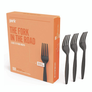Perk Heavyweight Plastic Cutlery, Fork, Black, 100/Pack View Product Image