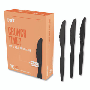 Perk Heavyweight Plastic Cutlery, Knife, Black, 100/Pack View Product Image