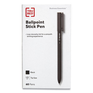 TRU RED Ballpoint Pen, Stick, Medium 1 mm, Black Ink, Black Barrel, 60/Pack View Product Image