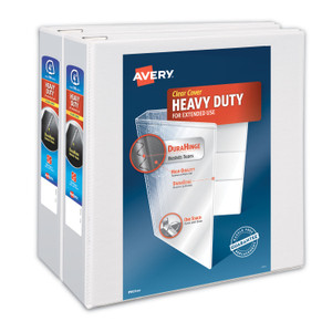 Avery Heavy-Duty Non Stick View Binder with DuraHinge and Slant Rings, 3 Rings, 4" Capacity, 11 x 8.5, White, 2/Pack View Product Image