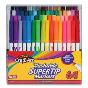Cra-Z-Art Washable SuperTip Markers, Fine/Broad Bullet Tips, Assorted Colors, 64/Set (CZA10128WM16) View Product Image