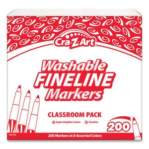 Cra-Z-Art Washable Fineline Markers Classpack, Fine Bullet Tip, Eight Assorted Colors, 200/Set (CZA740071) View Product Image
