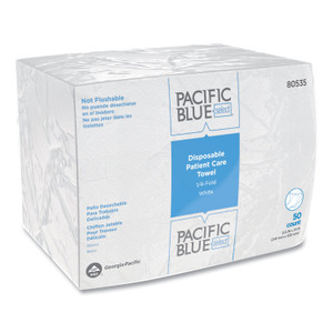 Georgia Pacific Professional Pacific Blue Select Disposable Patient Care Washcloths, 1-Ply, 9.5 x 13, Unscented, White, 50/Pack, 20 Packs/Carton (GPC80535) View Product Image