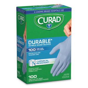 Curad Powder-Free Nitrile Exam Gloves, One Size, Blue, 100/Box View Product Image