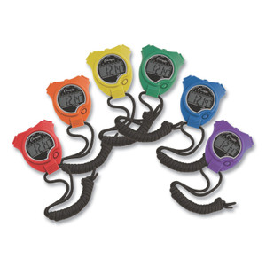 Champion Sports Water-Resistant Stopwatches, Accurate to 1/100 Second, Assorted Colors, 6/Box (CSI910SET) View Product Image