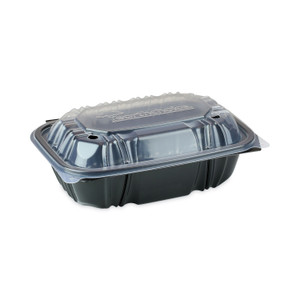 Pactiv Evergreen EarthChoice Vented Dual Color Microwavable Hinged Lid Container, 34oz, 9 x 6 x 3, 1-Compartment, Black/Clear, Plastic, 140/CT (PCTDC961000B000) View Product Image