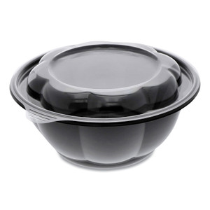 Pactiv Evergreen Roseware Bowl, 80 oz, 9.75" Diameter x 9h", Black Base/Clear Lid, Plastic, 252/Carton View Product Image