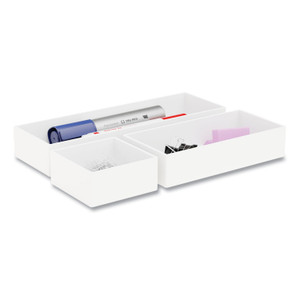 TRU RED Three-Piece Plastic Drawer Organizer, 3.23 x 3.23 x 1.47, 6.26 x 3.23 x 1.47, 9.5 x 3.23 x 1.47, White, 3/Set View Product Image