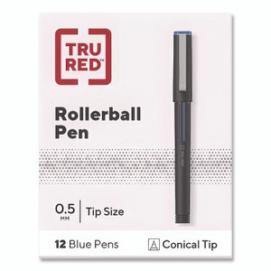 TRU RED Rollerball Pen, Stick, Fine 0.5 mm, Blue Ink, Black/Blue/Clear Barrel, Dozen TUD24419531 View Product Image
