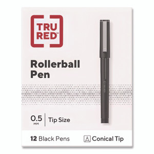 TRU RED Rollerball Pen, Stick, Fine 0.5 mm, Black Ink, Black/Clear Barrel, Dozen TUD24419532 View Product Image