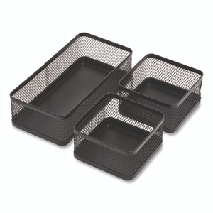 TRU RED Three Compartment Stackable Wire Mesh Desk Organizer, 8.46 x 4.92 x 4.33, Black View Product Image