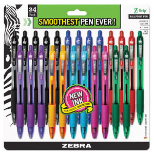 Zebra Z-Grip Ballpoint Pen, Retractable, Medium 1 mm, Assorted Business/Artistic Ink and Barrel Colors, 24/Pack View Product Image
