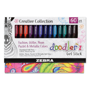 Zebra Doodler'z Gel Pen, Stick, Bold 1 mm, Assorted Ink and Barrel Colors, 60/Pack (ZEB41960) View Product Image