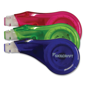 AbilityOne 7510016919671, SKILCRAFT Correction Tape Recycled Mini-Dispenser, Non-Refillable, Blue/Green/Red, 0.2" x 394", 3/Pack View Product Image
