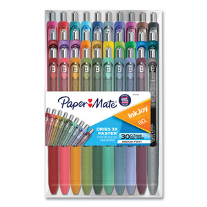 Paper Mate InkJoy Gel Pen, Retractable, Medium 0.7 mm, Assorted Ink and Barrel Colors, 30/Pack (PAP2132015) View Product Image