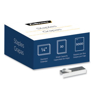 Fellowes Standard 0.25" Full Strip Staples, 0.25" Leg, 0.5" Crown, Steel, 5,000/Pack (FEL5009501) View Product Image