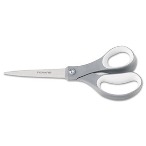 Fiskars Contoured Performance Scissors, 8" Long, 3.13" Cut Length, Gray Straight Handle (FSK1160001005) View Product Image
